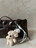 Beige Teddy Baseball Bag Charm