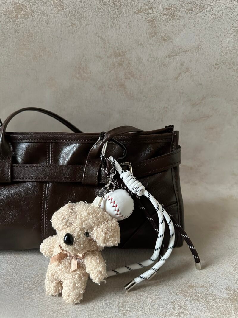 Beige Teddy Baseball Bag Charm