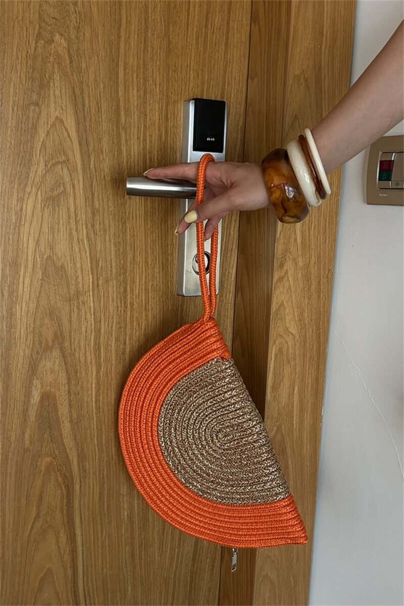 Breeze Orange Straw Handmade Clutch - Image 8
