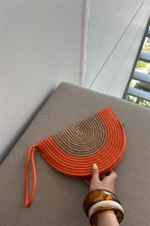 Breeze Orange Straw Handmade Clutch