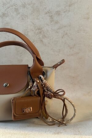 Mini Leather Compartment Brown Bag Charm