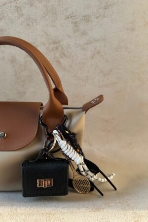 Mini Leather Compartment Black Bag Charm