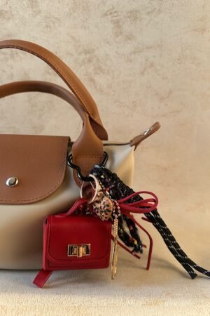 Mini Leather Compartment Red Bag Charm