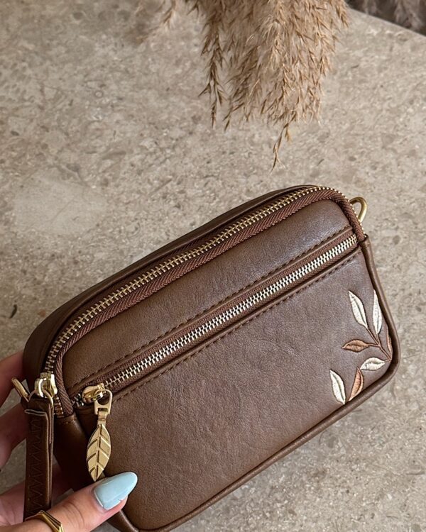Bamboo Stitch Vegan Leather Cross Bag - Brown
