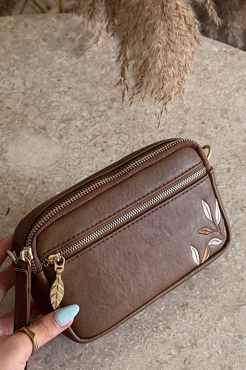 Bamboo Stitch Vegan Leather Cross Bag - Brown