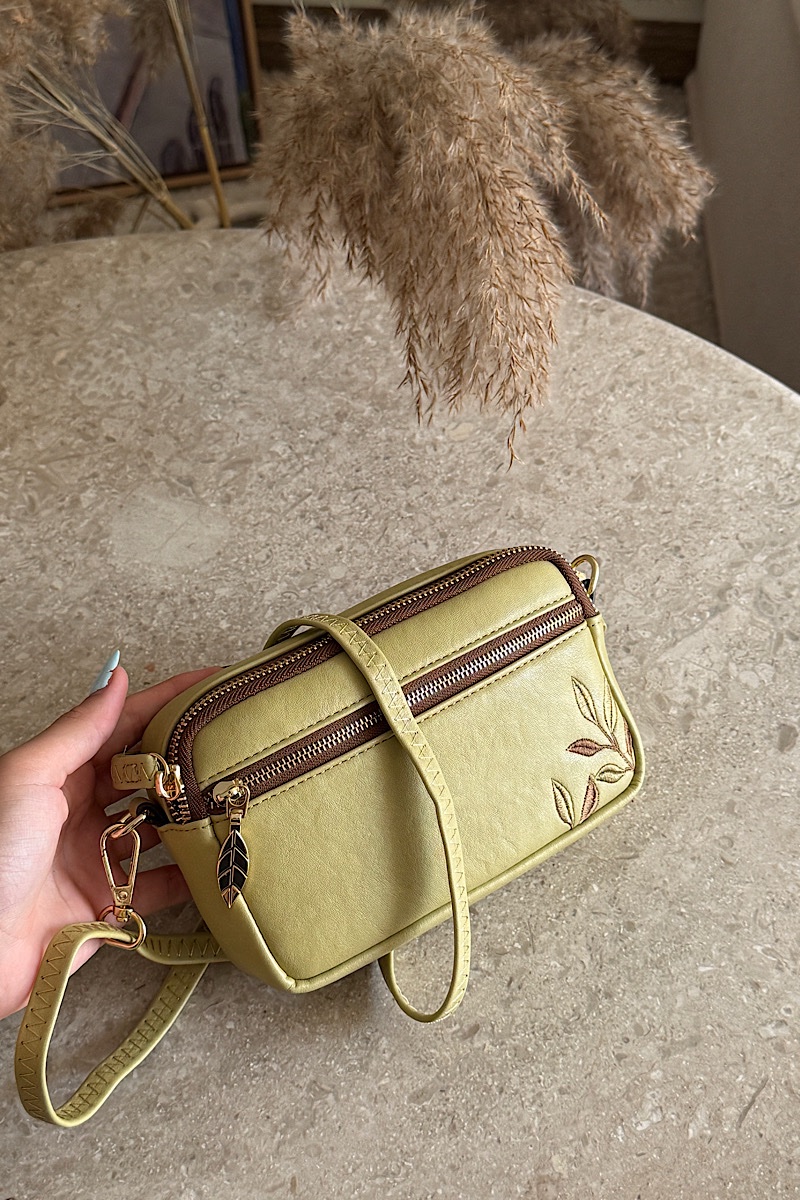 Bamboo Stitch Vegan Leather Cross Bag – Green