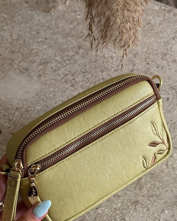 Bamboo Stitch Vegan Leather Cross Bag - Green