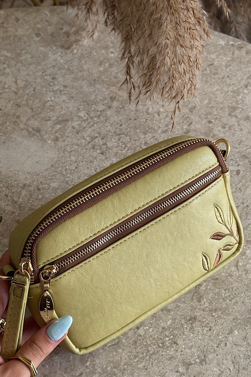 Bamboo Stitch Vegan Leather Cross Bag - Green