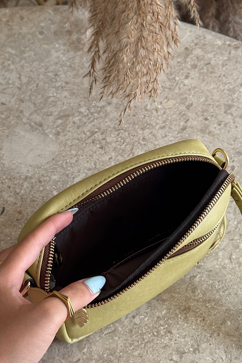 Bamboo Stitch Vegan Leather Cross Bag - Green