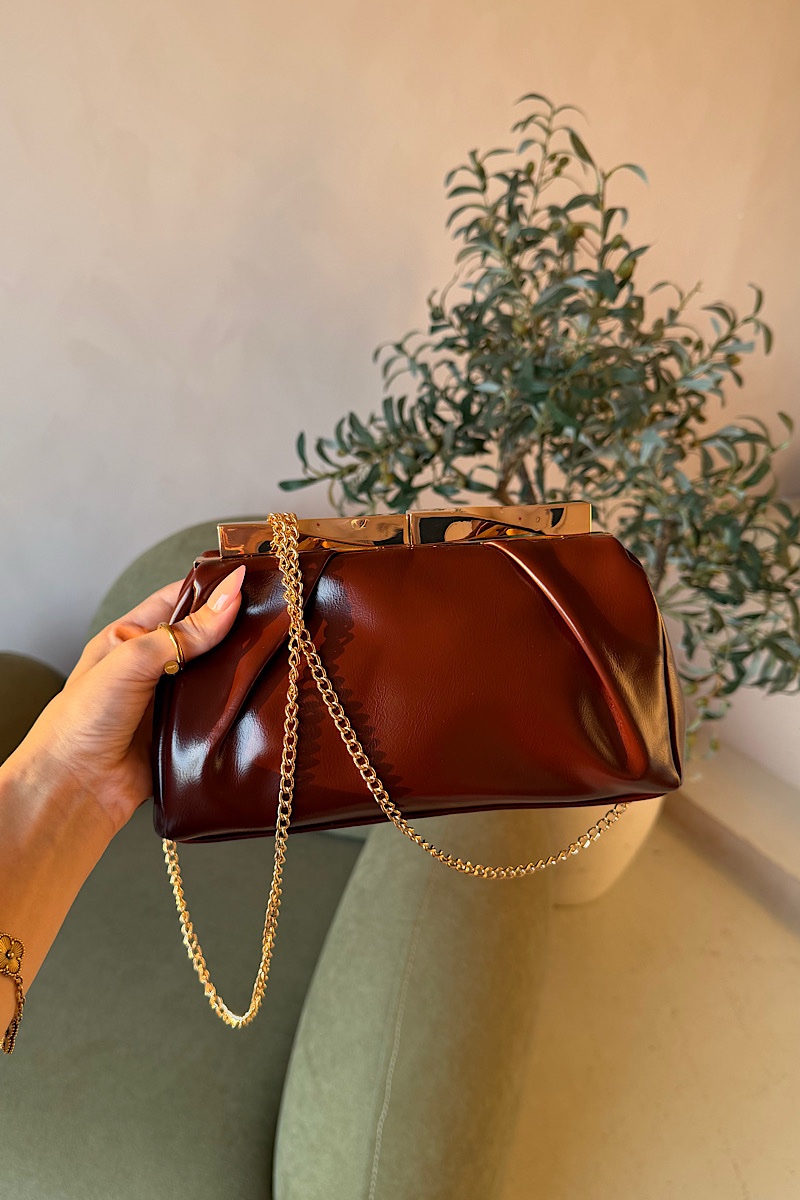 Anna Leather Clutch - Camel