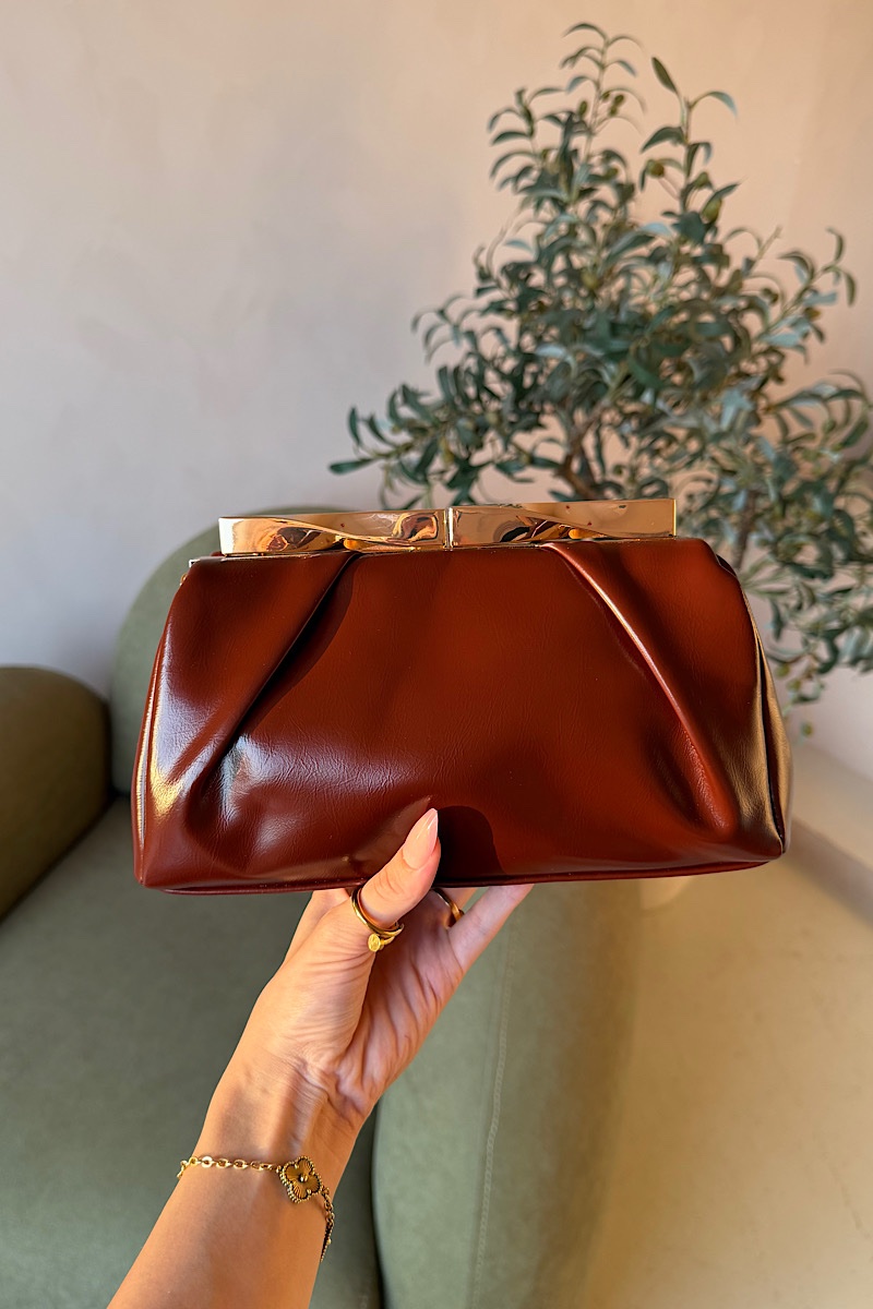 Anna Leather Clutch - Camel