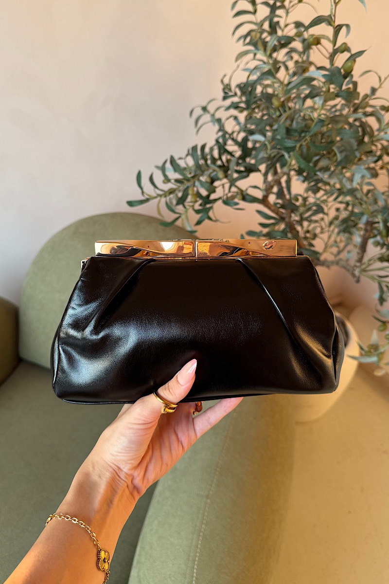 Anna Leather Clutch - Black