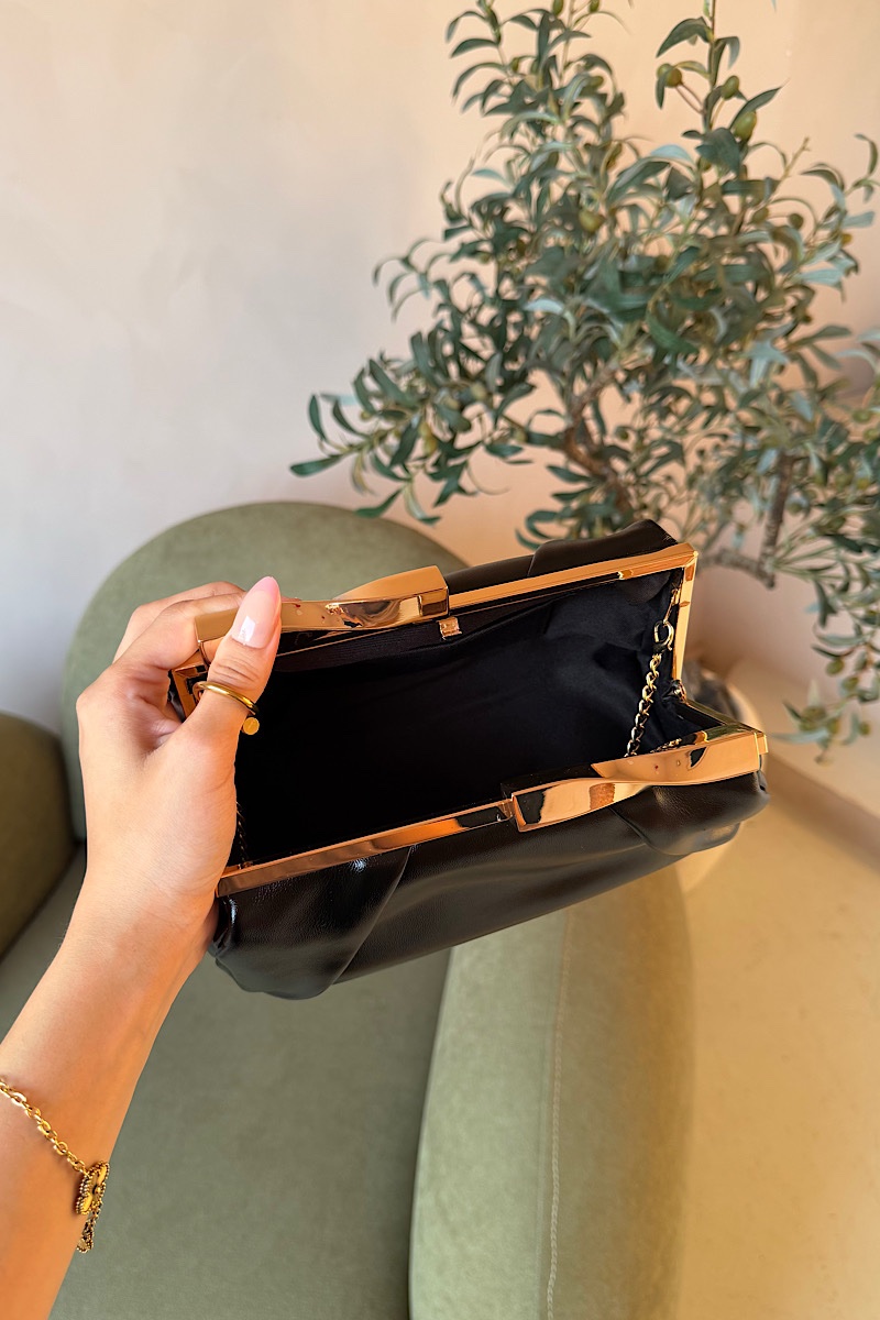 Anna Leather Clutch - Black