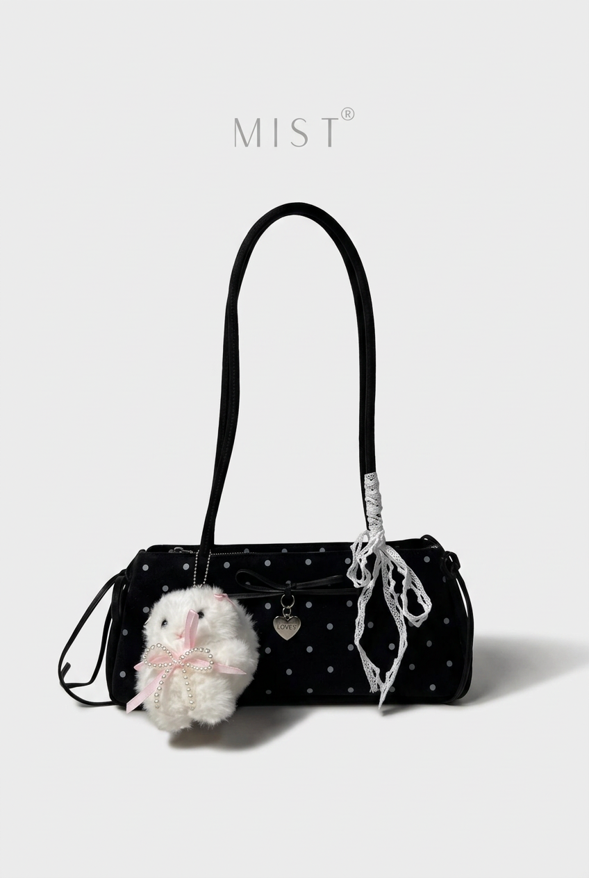Bunny Polka Suede + Charm - Black